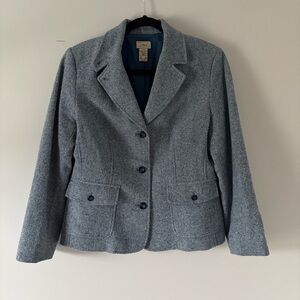 L.L. Bean Women's Light Gray Herringbone Wool-Blend Blazer